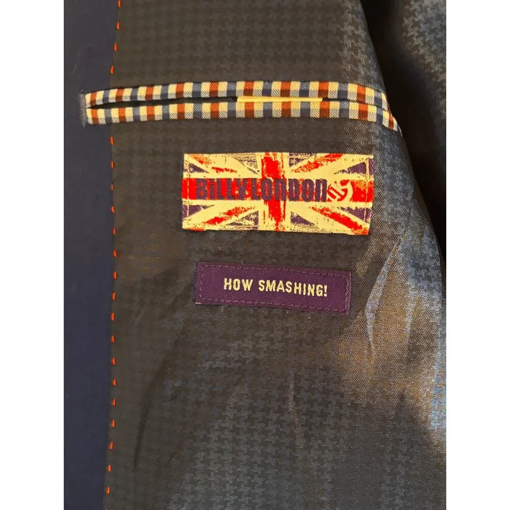 Billy‎ London Blazer Sport Coat Blue Size 38L 2-Button Single Vent Chest Pocket